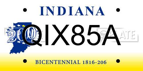 QIX85A Indiana License Plate