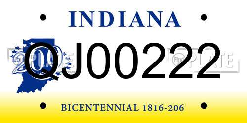 QJ00222 Indiana License Plate