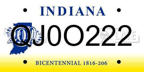 QJ0O222 Indiana License Plate