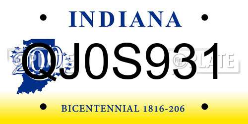 QJ0S931 Indiana License Plate