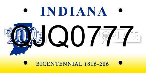 QJQ0777 Indiana License Plate