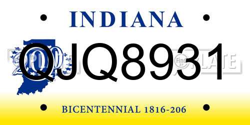 QJQ8931 Indiana License Plate