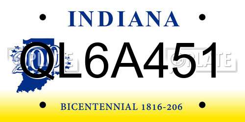 QL6A451 Indiana License Plate