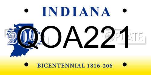 QOA221 Indiana License Plate