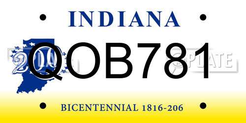 QOB781 Indiana License Plate