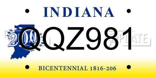 QQZ981 Indiana License Plate