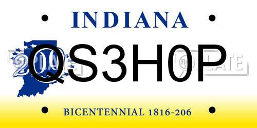 QS3H0P Indiana License Plate
