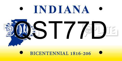 QST77D Indiana License Plate