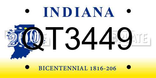 QT3449 Indiana License Plate
