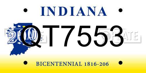 QT7553 Indiana License Plate
