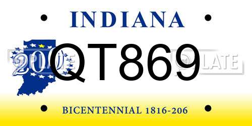 QT869 Indiana License Plate