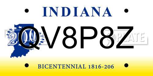 QV8P8Z Indiana License Plate