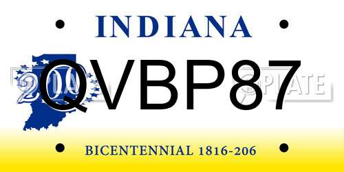 QVBP87 Indiana License Plate