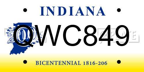 QWC849 Indiana License Plate