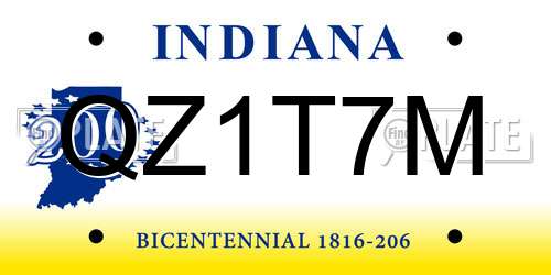 QZ1T7M Indiana License Plate
