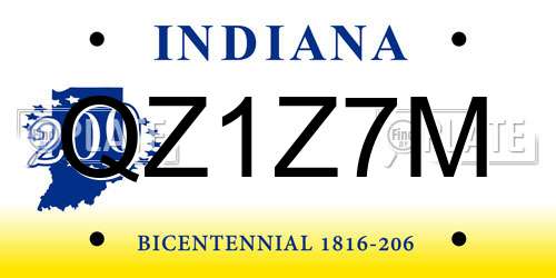 QZ1Z7M Indiana License Plate