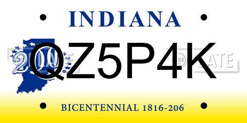 QZ5P4K Indiana License Plate