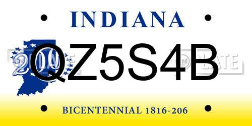 QZ5S4B Indiana License Plate