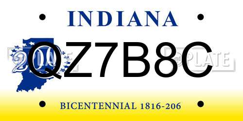 QZ7B8C Indiana License Plate