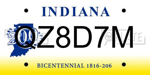 QZ8D7M Indiana License Plate