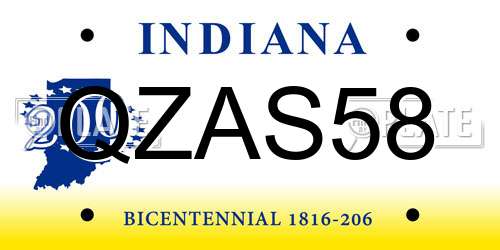 QZAS58 Indiana License Plate