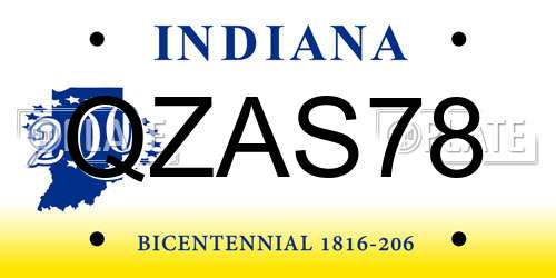 QZAS78 Indiana License Plate
