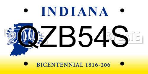 QZB54S Indiana License Plate