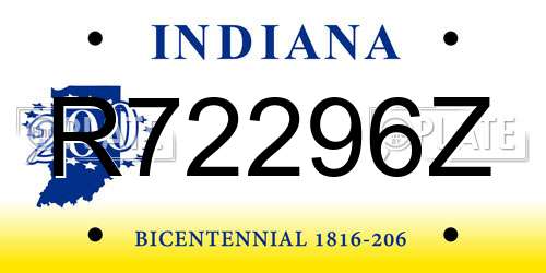 R72296Z Indiana License Plate