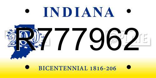 R777962 Indiana License Plate