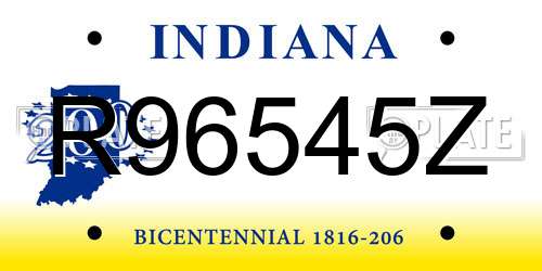 R96545Z Indiana License Plate