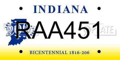 RAA451 Indiana License Plate