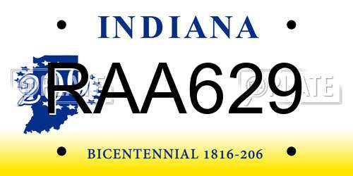 RAA629 Indiana License Plate