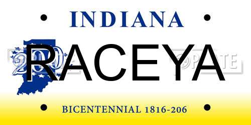 RACEYA Indiana License Plate