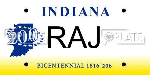 RAJ Indiana License Plate