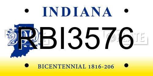 RBI3576 Indiana License Plate