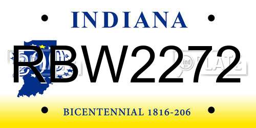 RBW2272 Indiana License Plate