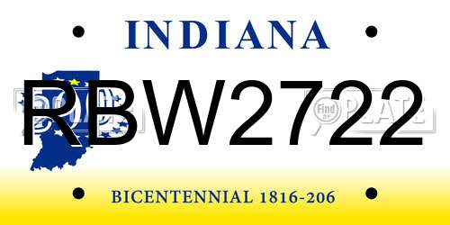RBW2722 Indiana License Plate