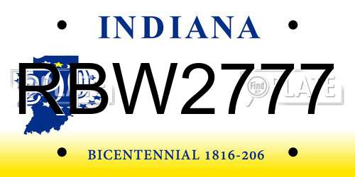 RBW2777 Indiana License Plate