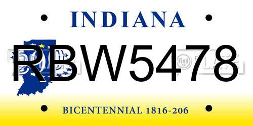 RBW5478 Indiana License Plate