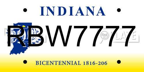 RBW7777 Indiana License Plate