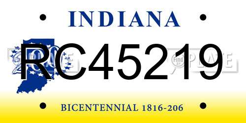 RC45219 Indiana License Plate