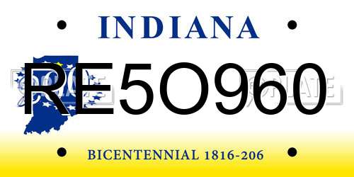 RE5O960 Indiana License Plate
