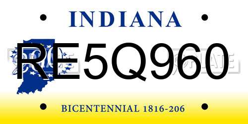 RE5Q960 Indiana License Plate