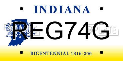 REG74G Indiana License Plate