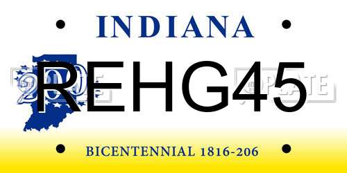 REHG45 Indiana License Plate