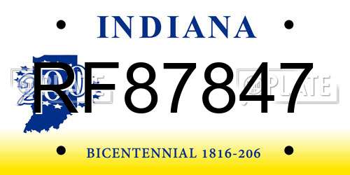 RF87847 Indiana License Plate