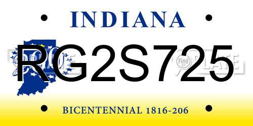 RG2S725 Indiana License Plate