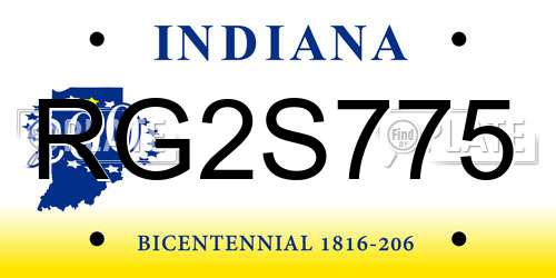 RG2S775 Indiana License Plate
