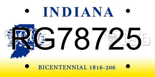 RG78725 Indiana License Plate