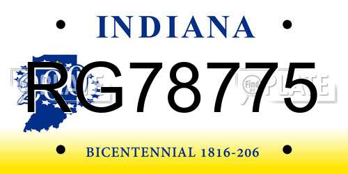 RG78775 Indiana License Plate